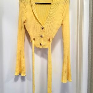 Yellow Women's Sweater with Button Detail
